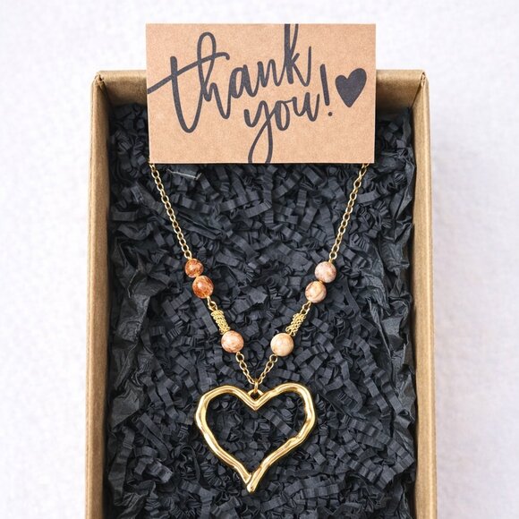 Handmade Jasper Necklace with Gold Heart Pendant – Boho Chic Gift-Ready Jewelry - Picture 4 of 5